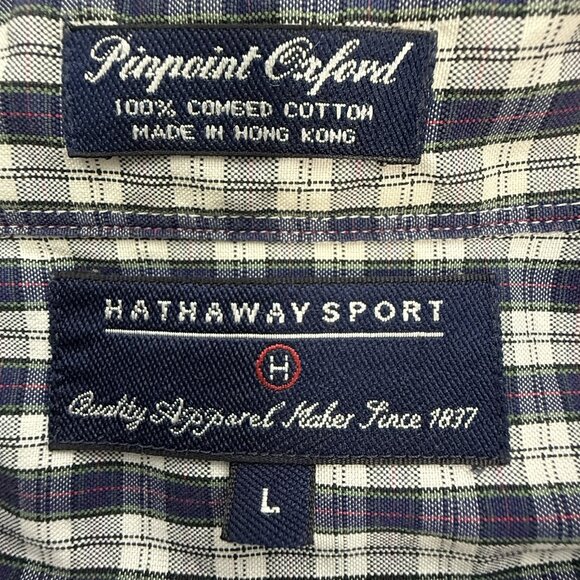 Hathaway Sport Shirt Mens Large Plaid Button Down Long Sleeve Pinpoint‎ Oxford - Picture 3 of 7